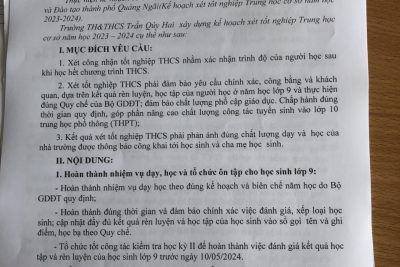 KẾ HOẠCH XÉT TỐT NGHIỆP TRUNG HỌC CƠ SỞ NĂM HỌC 2023-2024