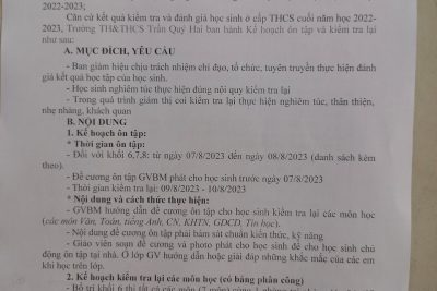 KẾ HOẠCH KIỂM TRA LẠI TRONG HÈ NĂM HỌC 2022-2023(Cấp THCS)